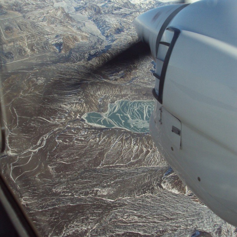 Flying towards the eruption in Eyjafjallajokull glacier