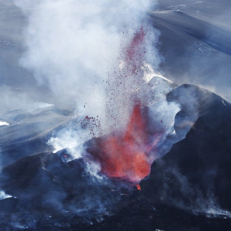 Photo from the volcanic eruption at Fimmvorduhals in Iceland, taken from one of Keilir's aircrafts on 30 March 2010