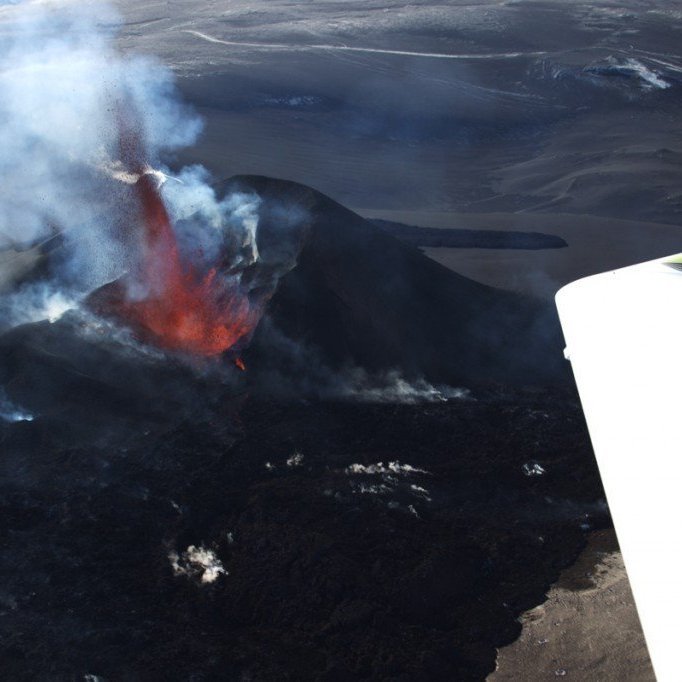 Photo from the volcanic eruption at Fimmvorduhals in Iceland, taken from one of Keilir's aircrafts on 30 March 2010