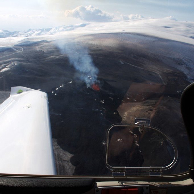 Photo from the volcanic eruption at Fimmvorduhals in Iceland, taken from one of Keilir's aircrafts on 30 March 2010