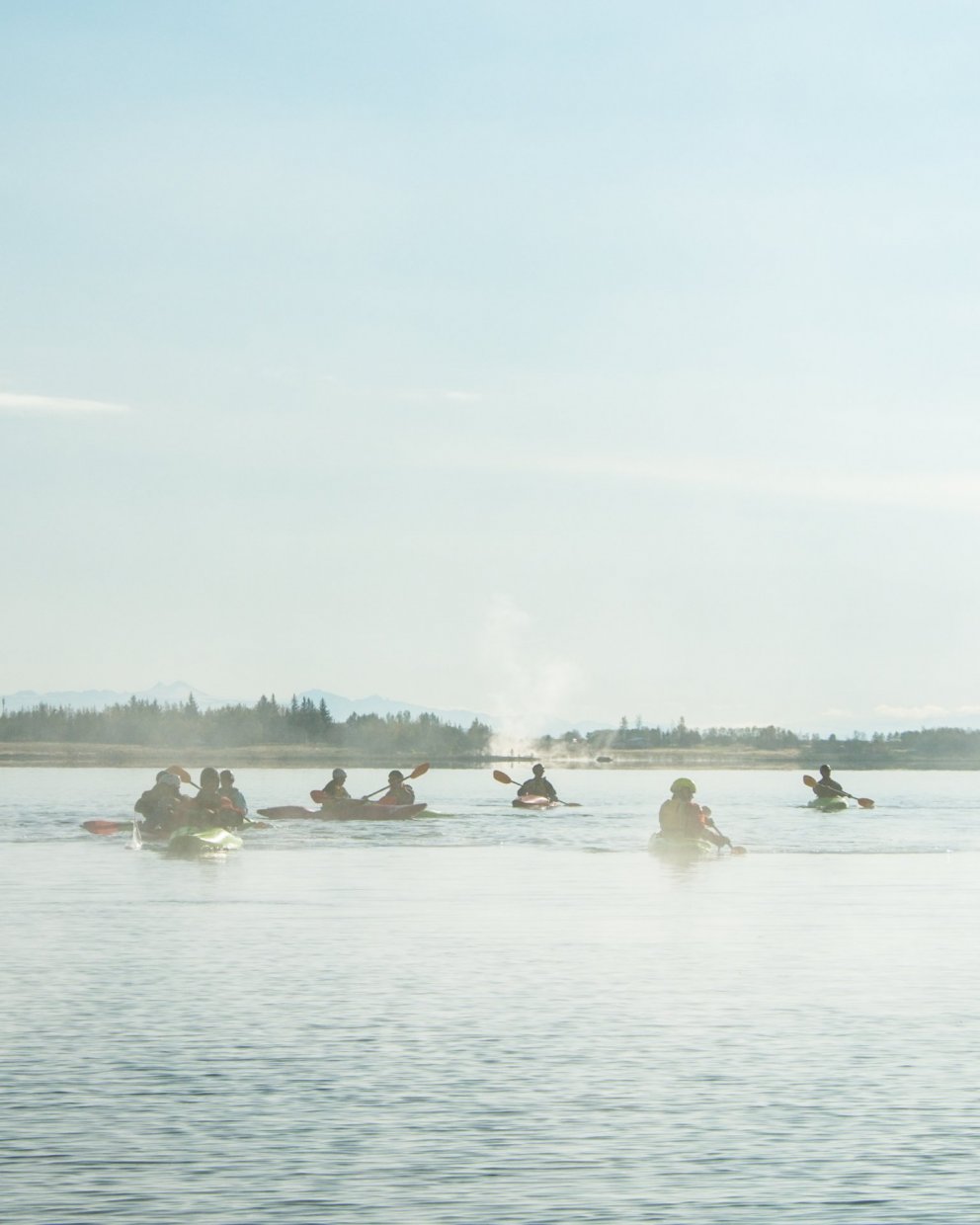 Kayaking at Lake Laugarvatn in 2019 with geothermal pools in the background